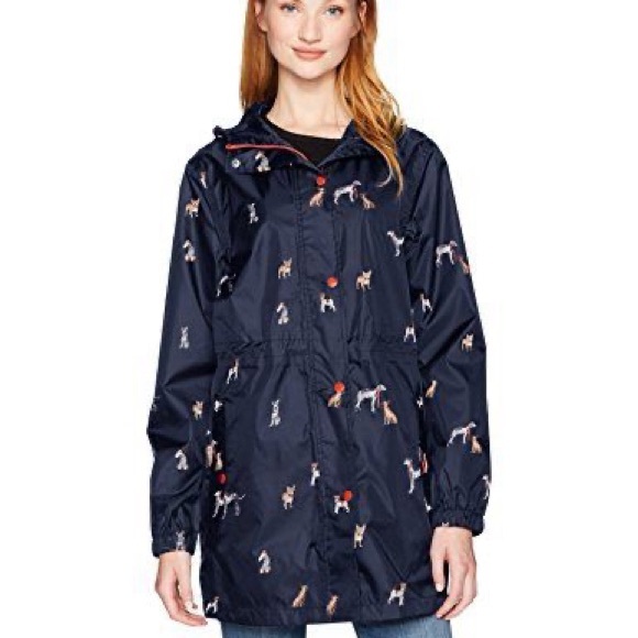 Joules Jackets & Blazers - Joules Golightly Waterproof Packaway Dog Print Mid Length Raincoat Women’s US 10